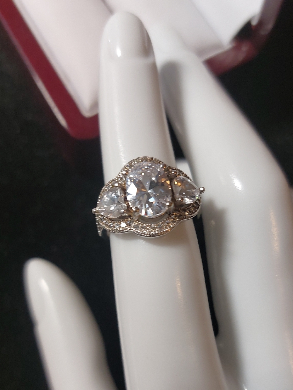 💚2/$45 Sterling Silver 925 Oval CZ With Side Stones Ring Sz 5
